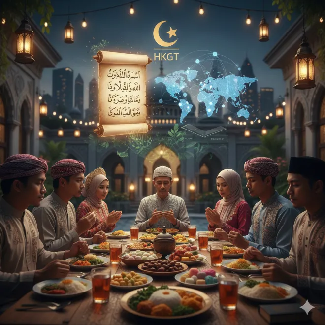 Harmoni antropo-puasa: visualisasi rekognisi sosial dalam ibadah puasa yang memadukan kedalaman spiritual hadis qudsi dengan realitas budaya masyarakat. gambar ini merefleksikan penerapan kalender hijriah global tunggal (hkgt) yang menghubungkan umat muslim di berbagai belahan dunia dalam satu kesatuan waktu dan tradisi.