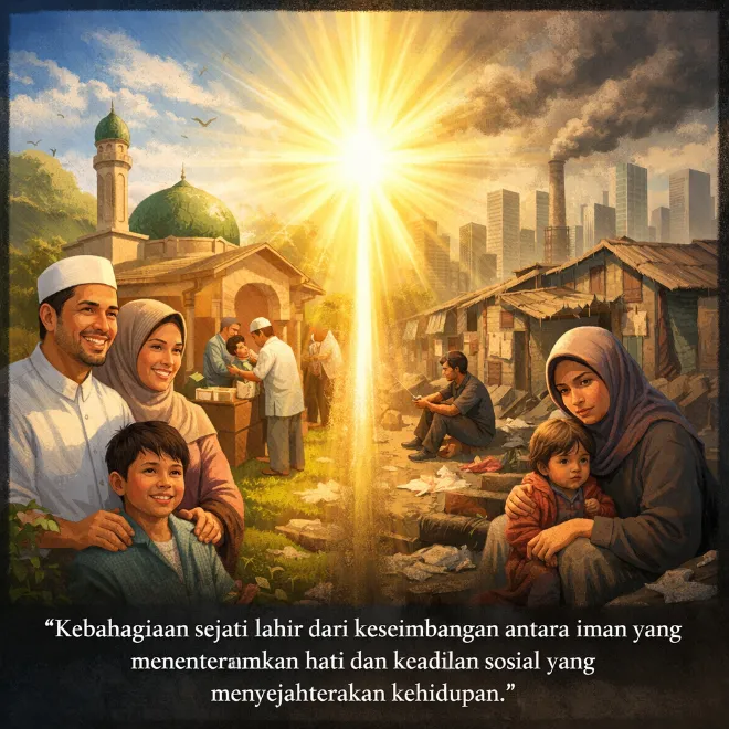 Kebahagiaan yang sejati bukan hanya soal bagaimana individu merasa, tetapi juga bagaimana masyarakat hidup secara adil dan bermartabat.