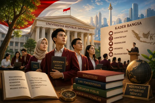 Pentingnya pendidikan sebagai sarana pembentukan negarawan dan penguatan kualitas kepemimpinan nasional. tulisan ini mengulas peran universitas republik indonesia (uri), meritokrasi, etika publik, serta tantangan membangun pemimpin berintegritas untuk merawat masa depan republik indonesia.